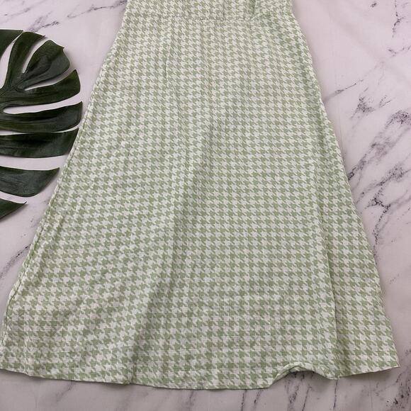 Roxy Houndstooth Midi Dress Size S Mint Green White Puff Sleeve Pastel - Picture 10 of 10